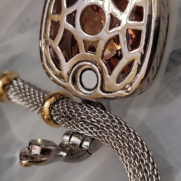 Topaz Necklace Two-Tone Cable Pebble Mesh Chain Gold Accents - Picture 6 of 9